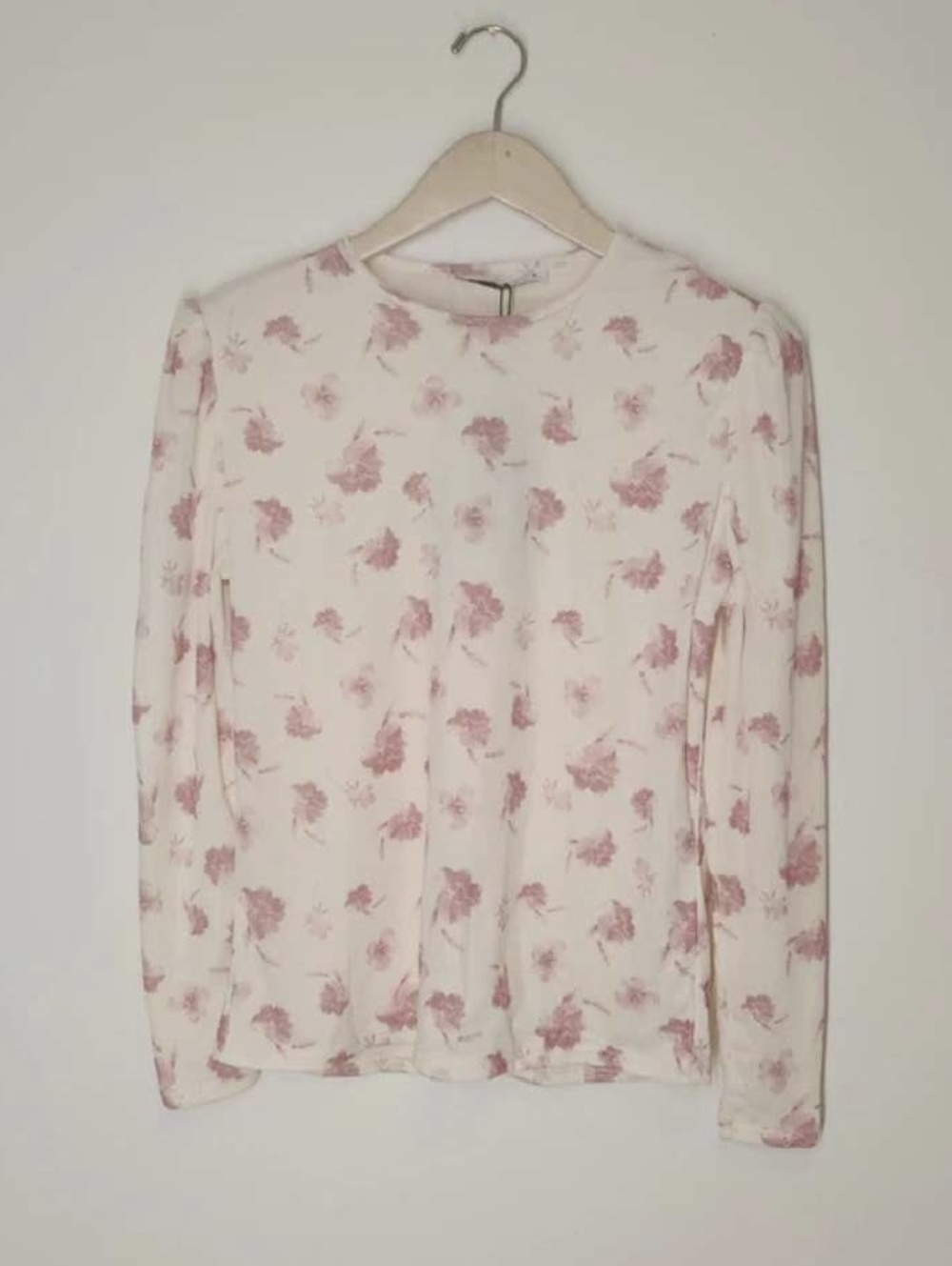 Girls' Long Sleeve Floral Tee - Pink on Cream
